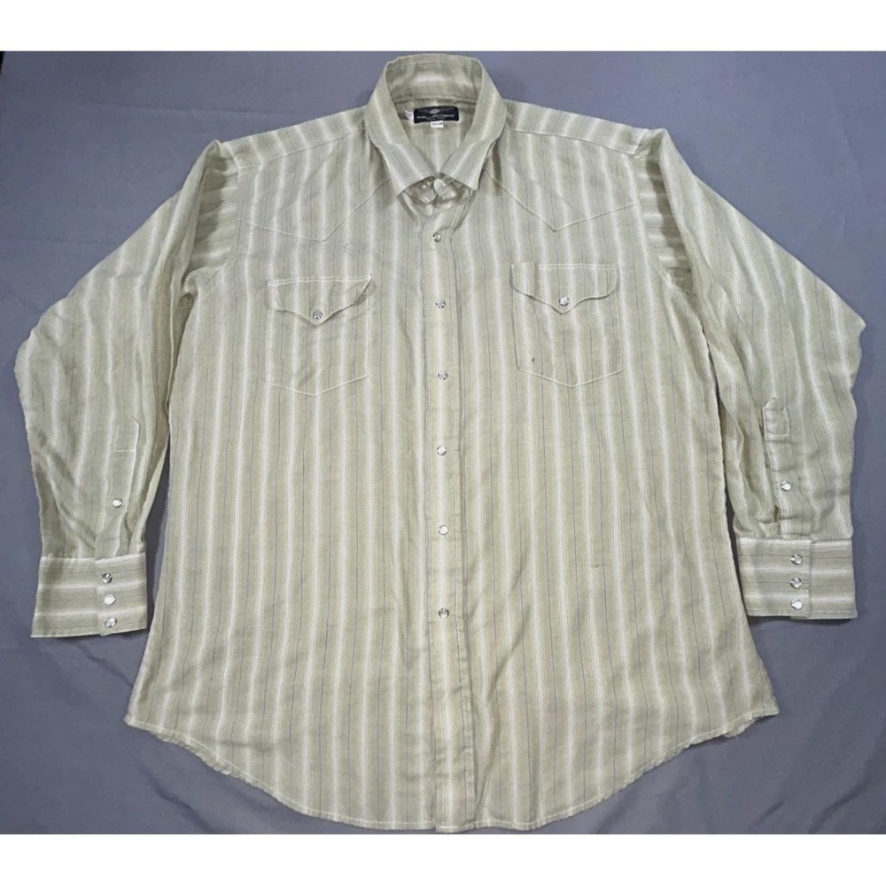 Flying R Ranchwear Shirt Mens XL Green Stripe Cotton Long Sleeve Snap Western
